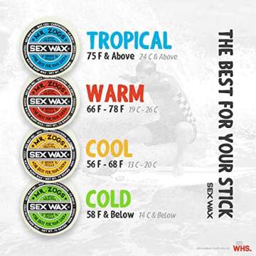 Sex Wax Surfboard Wax & Go Surf Sticker, 3 Pack, Coconut Scent, Warm Water Formula