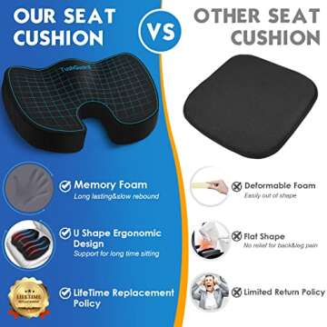TushGuard Seat Cushion for Office Desk Chair, Memory Foam, Non-Slip, Cushion Back, Coccyx, Sciatica, Tailbone Pain Relief Butt Pillow for Car, Wheelchair, Black