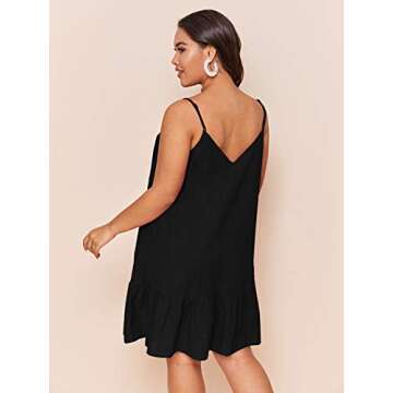Milumia Women's Plus Size Smock Dress V Neck Spaghetti Strap Ruffle Hem Cami Short Dress Black 3X-Large Plus