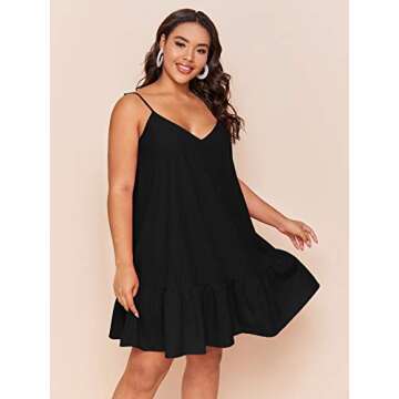 Milumia Women's Plus Size Smock Dress V Neck Spaghetti Strap Ruffle Hem Cami Short Dress Black 3X-Large Plus