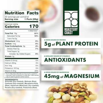Roastery Coast - Daily Nuts Original Mixed Nuts | Mixed Nuts Snack Packs | Individually wrapped snacks | Unsalted Mixed Nuts | Nut Snacks | No peanuts | Deluxe assorted snack (22 Packs)