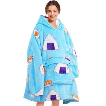 Narecte Oversized Blanket Hoodie Blanket for Women,Wearable Blanket Adult Giant Hoodie Cozy Sweatshirt Kawaii Stuff,Birthday Gifts for Women, for Sister,Teen Girl Gifts Sushi