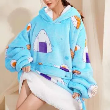 Narecte Oversized Blanket Hoodie Blanket for Women,Wearable Blanket Adult Giant Hoodie Cozy Sweatshirt Kawaii Stuff,Birthday Gifts for Women, for Sister,Teen Girl Gifts Sushi