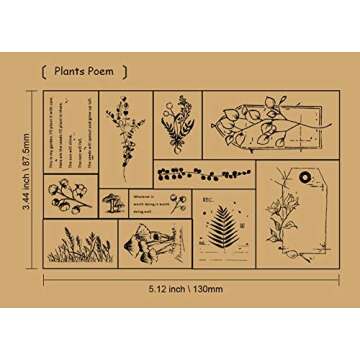 Cliocoo 12pcs Wood Rubber Stamp Set, Plant Decorative Wooden Stamp Set, Botanical Stamp for Art Craft, Journal, Diary, Scrapbook, Planner, Letter, Card Making M-18(Plants Poem)
