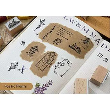 Cliocoo 12pcs Wood Rubber Stamp Set, Plant Decorative Wooden Stamp Set, Botanical Stamp for Art Craft, Journal, Diary, Scrapbook, Planner, Letter, Card Making M-18(Plants Poem)