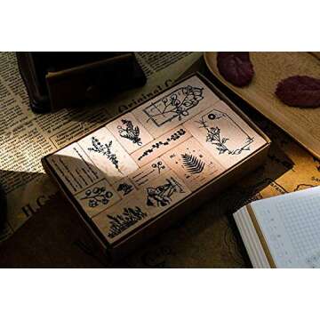 Cliocoo 12pcs Wood Rubber Stamp Set, Plant Decorative Wooden Stamp Set, Botanical Stamp for Art Craft, Journal, Diary, Scrapbook, Planner, Letter, Card Making M-18(Plants Poem)