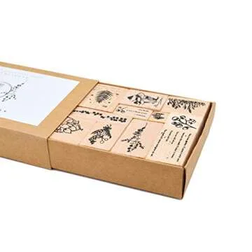 Cliocoo 12pcs Wood Rubber Stamp Set, Plant Decorative Wooden Stamp Set, Botanical Stamp for Art Craft, Journal, Diary, Scrapbook, Planner, Letter, Card Making M-18(Plants Poem)