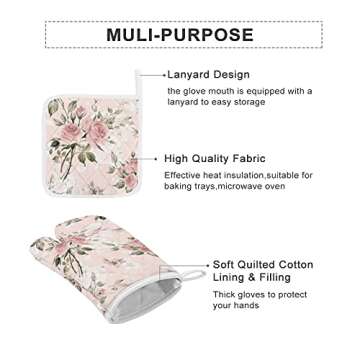 Shabby Chic Oven Mitts and Pot Holders Set - Heat Resistant