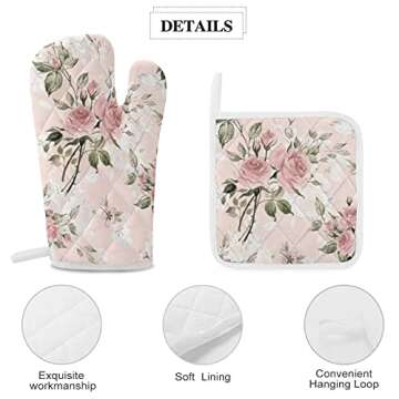 Shabby Chic Oven Mitts and Pot Holders Set - Heat Resistant