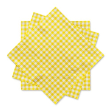 Gatherfun Party Supplies, Disposable Paper Napkins Yellow and White Gingham Napkins for Easter Party...