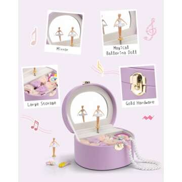 Vlando Musical Jewelry Box for Girls, Small Kid Music Box with Ballerina for Birthday Bedroom Decor, Gifts for Girls Kids - Purple