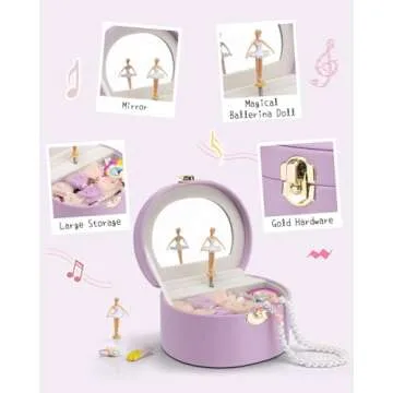 Vlando Musical Jewelry Box for Girls, Small Kid Music Box with Ballerina for Birthday Bedroom Decor, Gifts for Girls Kids - Purple