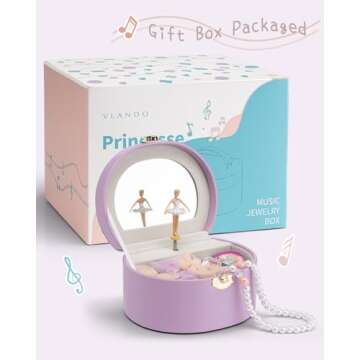 Vlando Musical Jewelry Box for Girls, Small Kid Music Box with Ballerina for Birthday Bedroom Decor, Gifts for Girls Kids - Purple