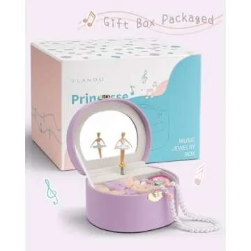 Vlando Musical Jewelry Box for Girls, Small Kid Music Box with Ballerina for Birthday Bedroom Decor, Gifts for Girls Kids - Purple