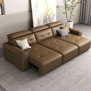 GFCDSDE Leather Couch with Electrica Retractable Pull Out Couch Bed Convertible Folding Couch Sofa Bed with Back & Square Arms Deep Seat Lounge Couchfor Living Room Home Apartment Office,3.16m