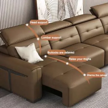 GFCDSDE Leather Couch with Electrica Retractable Pull Out Couch Bed Convertible Folding Couch Sofa Bed with Back & Square Arms Deep Seat Lounge Couchfor Living Room Home Apartment Office,3.16m