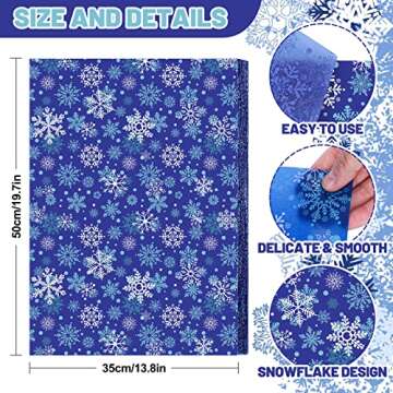 Whaline 100 Sheets Winter Tissue Paper Snowflakes Printed Gift Wrapping Paper Dark Blue White Snow F...