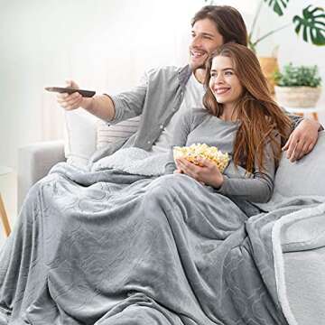 S ag ino Sherpa Fleece Throw Blanket Reversible Flannel Blankets Soft Fuzzy Cozy Thick Winter Blankets for All Seasons for Bed Couch Sofa (Grey, Throw (50"x60"))