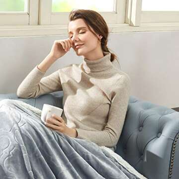 S ag ino Sherpa Fleece Throw Blanket Reversible Flannel Blankets Soft Fuzzy Cozy Thick Winter Blankets for All Seasons for Bed Couch Sofa (Grey, Throw (50"x60"))