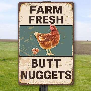 Chicken Coop Signs for Farm Fresh Butt Nuggets Sign,Vintage Metal Farm Signs,Chicken Signs For Coop Funny Outdoor Chicken Yard Decor 8×12 Inch