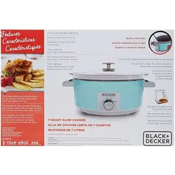 BLACK+DECKER 7-Quart Slow Cooker, SC2007D, Lid Holder, 3 Heat Settings, Extra Large Handles, Dishwasher Safe, Teal