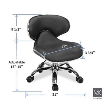 MAYAKOBA UMI Short Stool (Black), Rolling Seat with Adjustable Height 13"-15", Perfect for Kids Play...