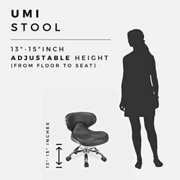 MAYAKOBA UMI Short Stool (Black), Rolling Seat with Adjustable Height 13"-15", Perfect for Kids Playing Room, Home Gardening, Kitchen and Garage