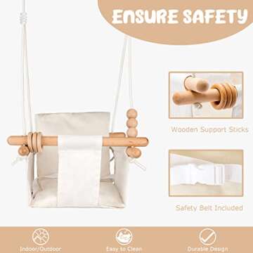 Tislly Baby Swing Outdoor Indoor Toddler Swing Seat with Safety Belt, Canvas Hanging Swings Outside ...