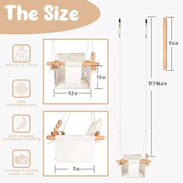 Tislly Baby Swing Outdoor Indoor Toddler Swing Seat with Safety Belt, Canvas Hanging Swings Outside Tree Swing Great Gift for Baby Boys Girls Kids Lovers