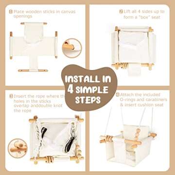 Tislly Baby Swing Outdoor Indoor Toddler Swing Seat with Safety Belt, Canvas Hanging Swings Outside Tree Swing Great Gift for Baby Boys Girls Kids Lovers