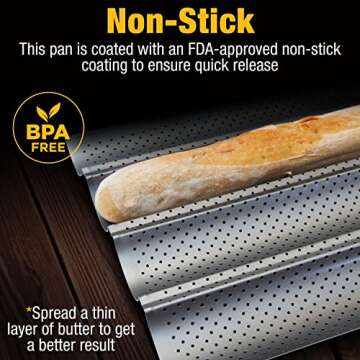 Eparé French Baguette Bread Pan for Baking - 15" x 13" Non Stick French Bread Baking Pan - Perforated Long Italian Bread Pan - Baquette Baking Pan Tool - US Company