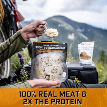 Peak Refuel Biscuits and Gravy | Premium Freeze Dried Camping Food | Backpacking & Hiking MRE Meals | Just Add Water | 100% Real Meat | 34g of Protein | 2 Serving Pouch (2 Serving Pouch)