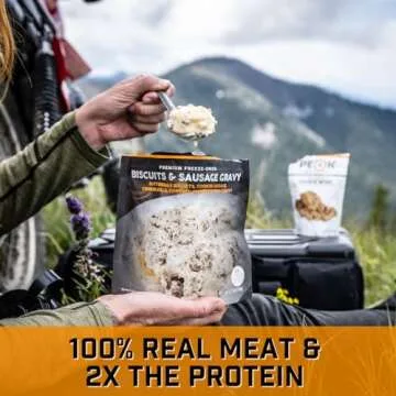 Peak Refuel Biscuits and Gravy | Premium Freeze Dried Camping Food | Backpacking & Hiking MRE Meals | Just Add Water | 100% Real Meat | 34g of Protein | 2 Serving Pouch (2 Serving Pouch)