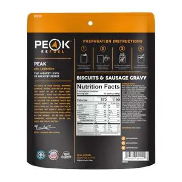 Peak Refuel Biscuits and Gravy | Premium Freeze Dried Camping Food | Backpacking & Hiking MRE Meals | Just Add Water | 100% Real Meat | 34g of Protein | 2 Serving Pouch (2 Serving Pouch)