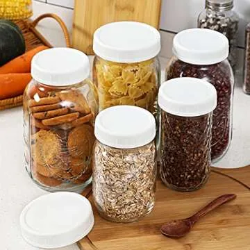 AOZITA 10 Pack REGULAR Mouth Mason Jar Lids for Ball, Kerr and More - White Plastic Storage Caps for Mason/Canning Jars - Leak-Proof, Dishwasher Safe & Food Grade
