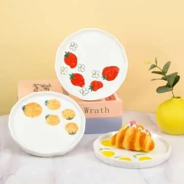 Koythin Ceramic Dinner Plate, Cute Fruits Creative Plates Design, Printed Flowers Dinnerware for Office and Home, Kitchen Plates for Dessert (Orange)
