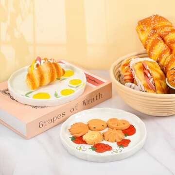 Koythin Ceramic Dinner Plate, Cute Fruits Creative Plates Design, Printed Flowers Dinnerware for Office and Home, Kitchen Plates for Dessert (Orange)