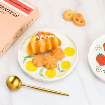 Koythin Ceramic Dinner Plate, Cute Fruits Creative Plates Design, Printed Flowers Dinnerware for Office and Home, Kitchen Plates for Dessert (Orange)