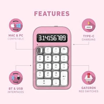 AZIO IZO Wireless Mechanical Calculator & Number Pad (Pink/Silver) - Bluetooth 5.0 & USB, Gateron-Red Mechanical Switch, 9 Backlight Modes, Rechargeable, PC & Mac Compatible, Pink Blossom (IN408)