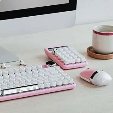 AZIO IZO Wireless Mechanical Calculator & Number Pad (Pink/Silver) - Bluetooth 5.0 & USB, Gateron-Red Mechanical Switch, 9 Backlight Modes, Rechargeable, PC & Mac Compatible, Pink Blossom (IN408)