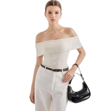SUUKSESS Women Off Shoulder Going Out Sweaters Tops Short Sleeve Ribbed Knit Summer Sexy Shirts(White S)