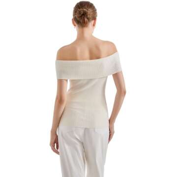 SUUKSESS Women Off Shoulder Going Out Sweaters Tops Short Sleeve Ribbed Knit Summer Sexy Shirts(White S)