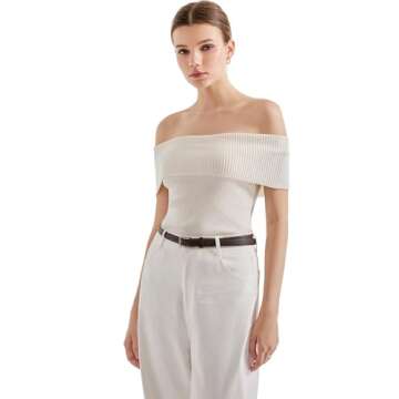 SUUKSESS Women Off Shoulder Going Out Sweaters Tops Short Sleeve Ribbed Knit Summer Sexy Shirts(White S)