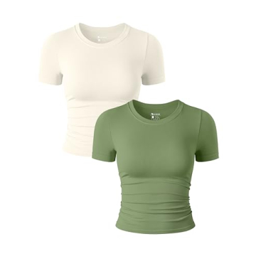 Stylish OQQ Women's 2 Piece Stretch Crop Tops - Pea Green & Beige