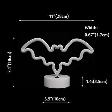 Vicila LED Neon Bat Lights Halloween Decorations, Bat Shape Neon Signs Night Lights Battery Operated Desk Table Lamp for Bedroom, Bar, Wall, Spooky Decor-Bat with Holder Base(Pink)