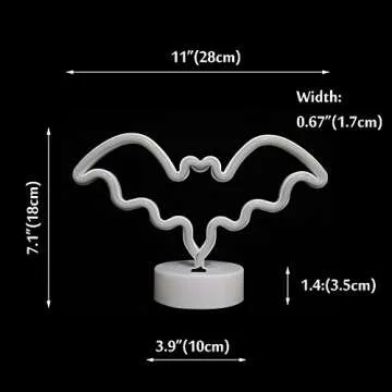 Vicila LED Neon Bat Lights Halloween Decorations, Bat Shape Neon Signs Night Lights Battery Operated Desk Table Lamp for Bedroom, Bar, Wall, Spooky Decor-Bat with Holder Base(Pink)