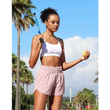 SANTINY Women's Running Shorts with Zip Pockets for Comfort