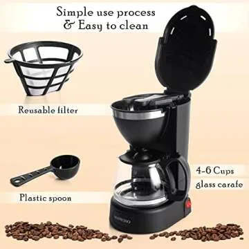 Mixpresso 5 Cup Coffee Maker 25 Oz, Mini Coffee Pot With Removable & Reusable Coffee Filter, Compact 5-Cup Drip Coffee Maker, Electric Coffee Maker 650w, Small Coffee Maker With Warming Plate