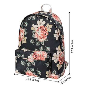 Leaper Water Resistant Floral Backpack Women Bag Travel Daypack Black