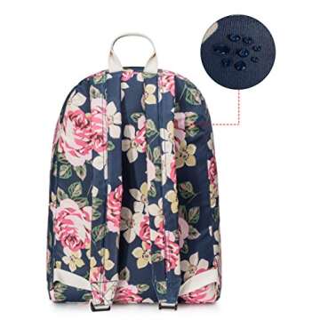 Leaper Water Resistant Floral Backpack Women Bag Travel Daypack Black